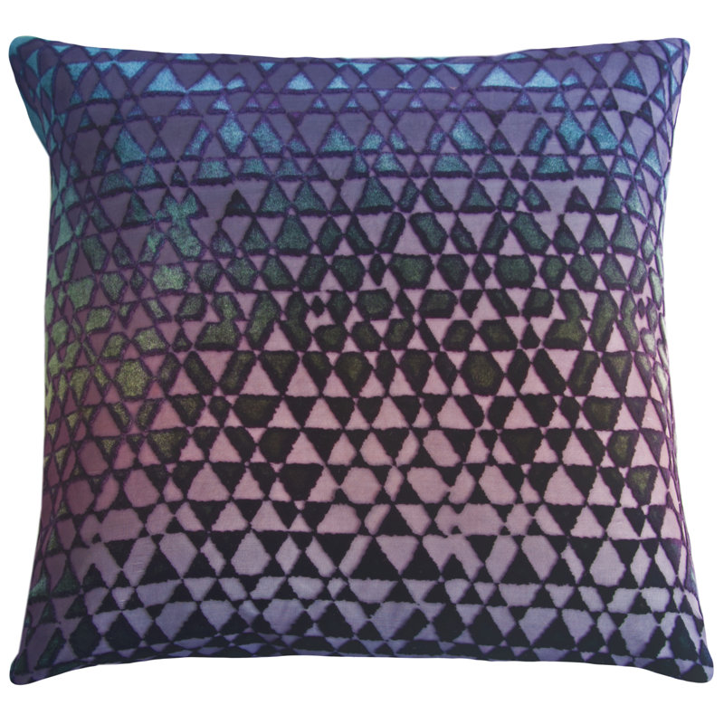 Triangles Square Velvet Pillow Cover & Insert, 18" x 18", Peacock