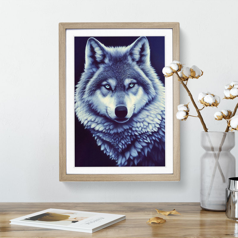 Mesmerising Wolf - Framed Print, 64cm H x 46cm W, Beige