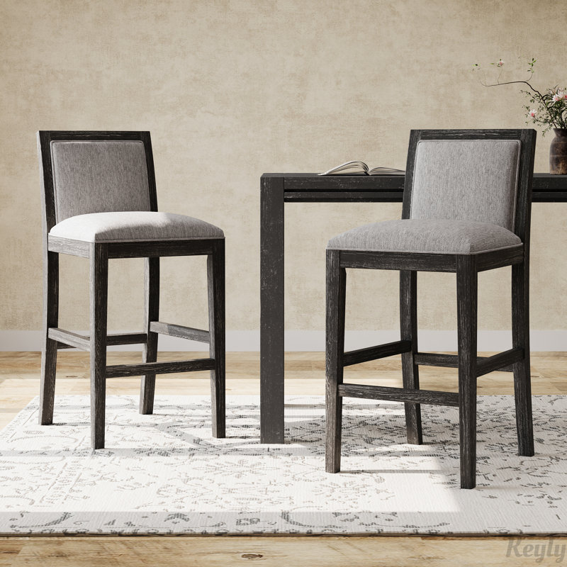 Gray Upholstered Rubberwood Bar Stools Set of 2