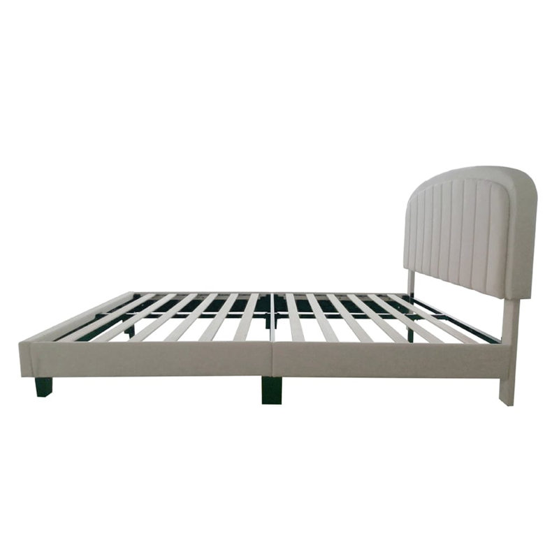 Aleighana Upholstered Bed Plush Bed Frame with Head Board, Single (93 cm x 205cm), Champagne