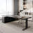 Black L-shape Solid Wood High-Low Adjustment Executive Desk with and Cabinet-110404676-110404673