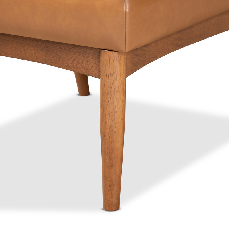 Hilley Mid-Century Modern Tan Faux Leather Upholstered And Walnut Brown Finished Wood Dining Chair, Brown