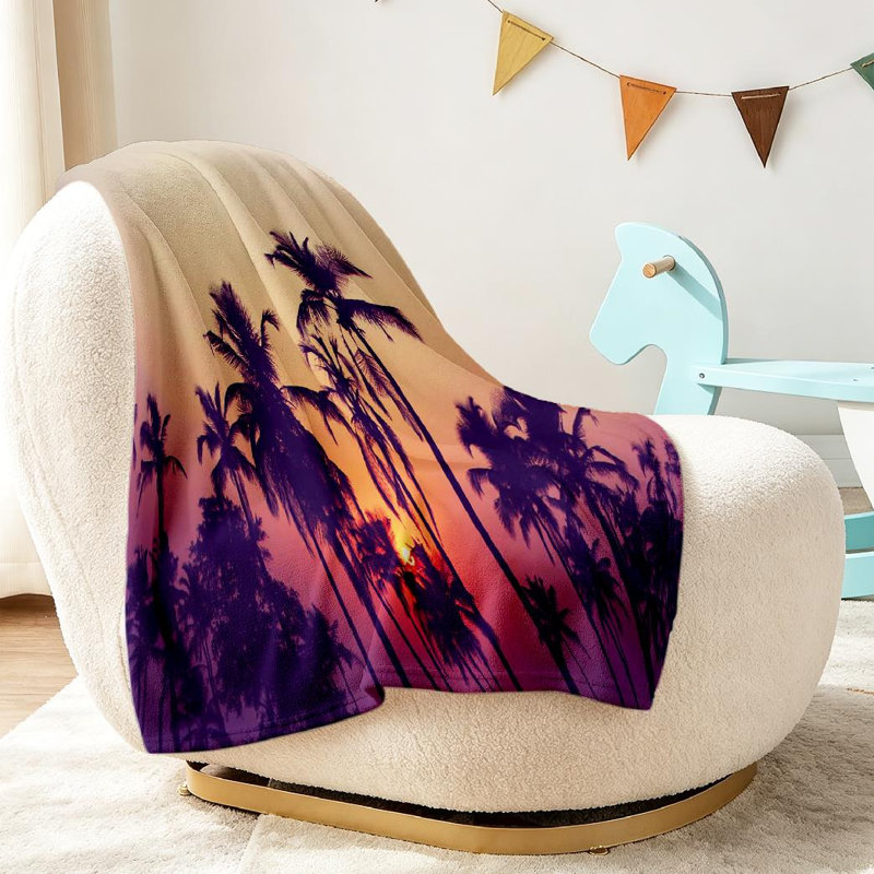 Jeté transparent en flanelle de molleton ultra doux, imprimé palmiers Sunset, Throw 30" x 40"