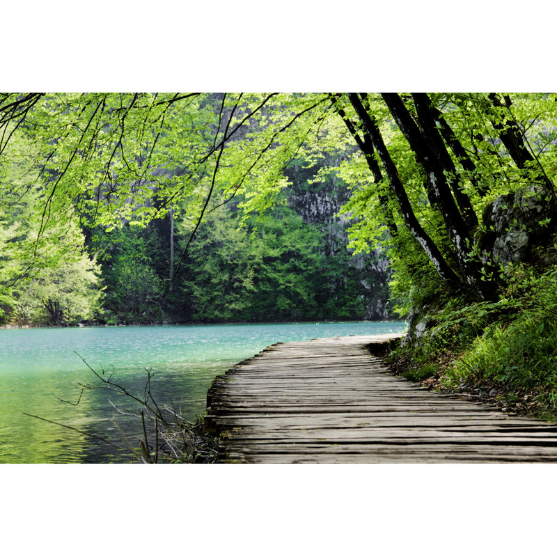 Lynse Wooden Path Near A Forest Lake - Wrapped Canvas Print, 30cm H x 46cm W