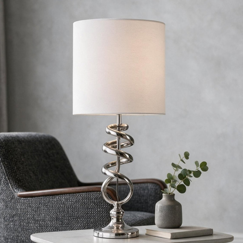 Lampe de table Milo abstraite en métal argenté brossé de 54,6 cm (21,5 po)