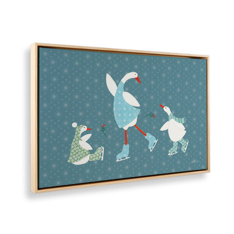 «Ducks in the Snow VI» par Yvette St. Amant, reproduction d'art sur toile, H 20 po x l 30 po, Cadre flottant, Tanné