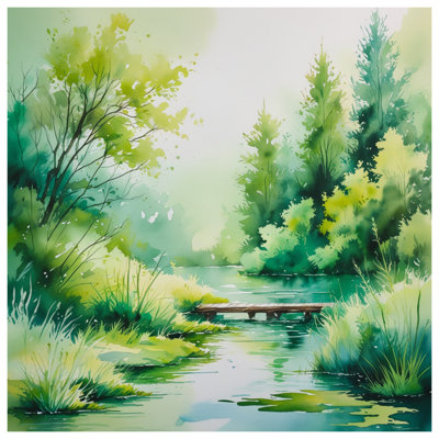 Watercolor Forest Scene Quilted Bedspread All Sizes