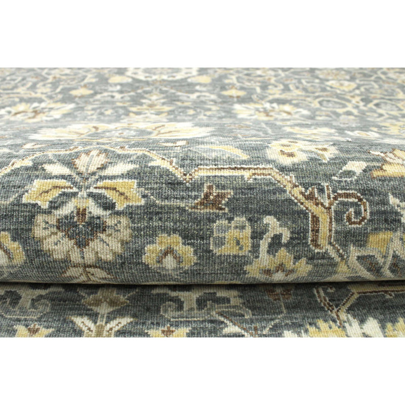 Wool Oriental Area Rug in Light Green/Beige/Gray, Rectangle 10' x 14'
