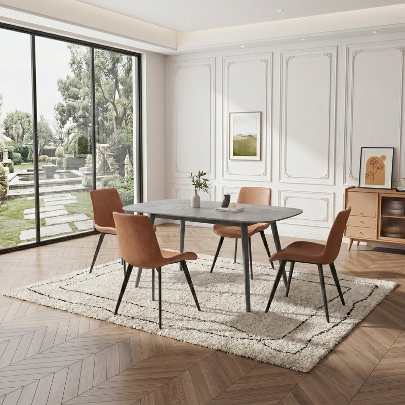 47.2'' Dining Table Set, Rectangular Modern Kitchen Table Set for Kitchen, Dining Room(1 Table 4 Chairs), Brown, Grey/Grey