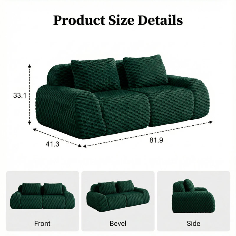Canapé modulaire contemporain avec revêtement en flanelle, siège profond et design ergonomique incurvé, Vert