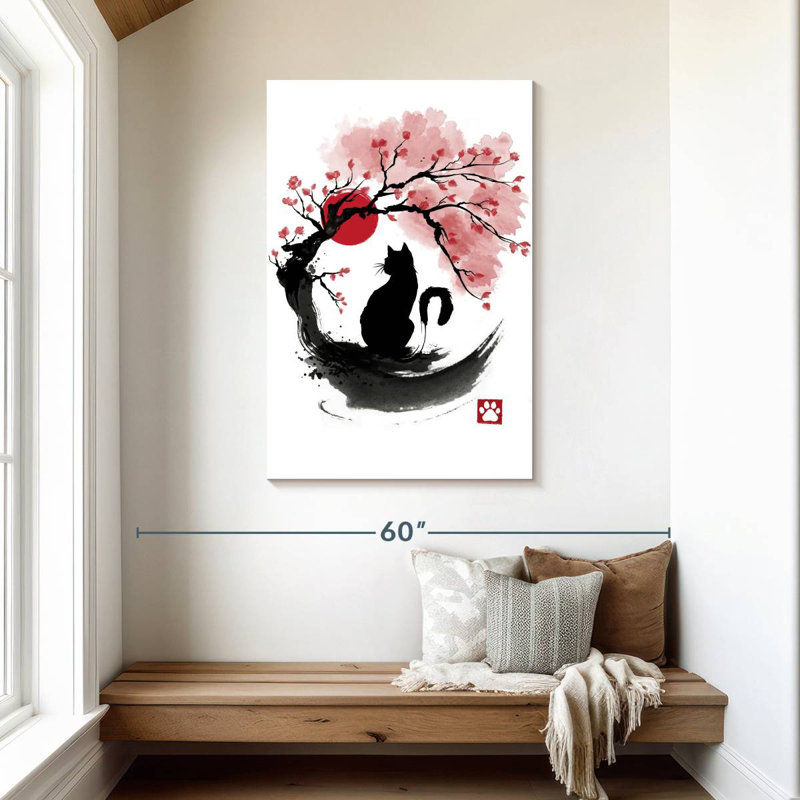 Brampt Sakura Cat Sumi-E, 45" H x 30" W