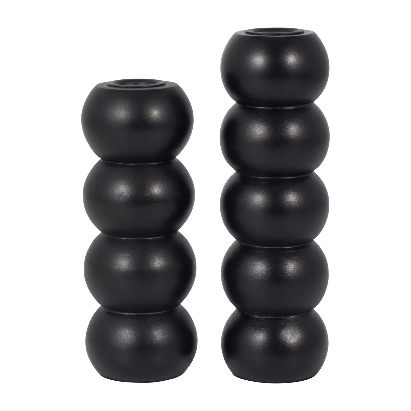  Wood Ribbed Candlestick Holder, Ribbed Black, 7" H x 3" W x 3" D