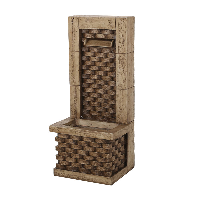 35.25" High Hand Crafted Weather Resistant Floor Fountain With Light, Light Brown