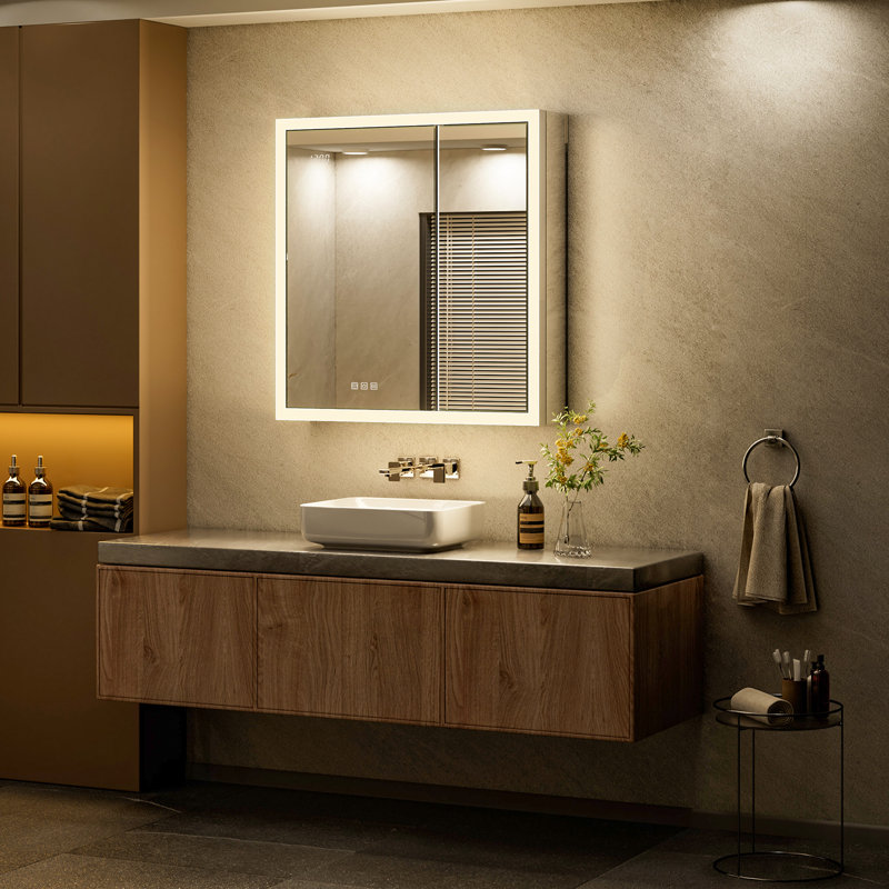 Ciyanna 30" W x 32" H Recessed or Surface LED Lighted Medicine Cabinet with 3 Adjustable Shelves, Defogger, Outlets & USBs