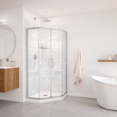 Utile 3636 Composite Direct-to-Stud Two-Piece Corner Shower Wall Kit in Marble Carrara