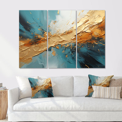 «Gold Turquoise Desert Mirage Spiral I», ensemble de reproductions d'art abstrait