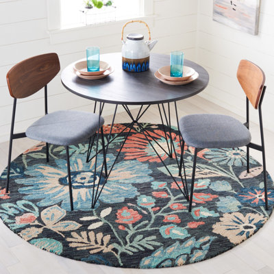 Lonie Hand Tufted Wool/Cotton Floral Rug in Blue/Charcoal