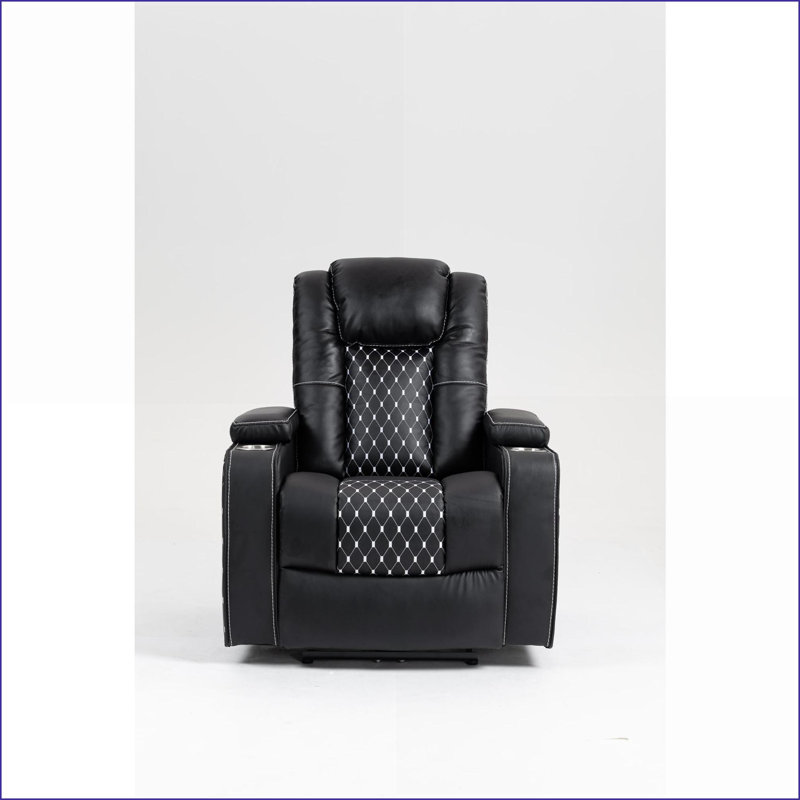 Fauteuils inclinables pour personnes âgées, fauteuil électrique avec télécommande câblée, poches de rangement, porte-gobelet et amp; Chargement sans fil | Cuir d'unité centrale | Noir