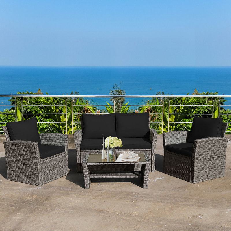 Bonita 4 - Person Patio Conversation Set with Cushions, Black
