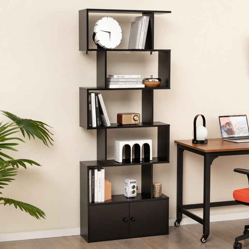 Elodia 183cm H x 70cm W Geometric Bookcase, Black