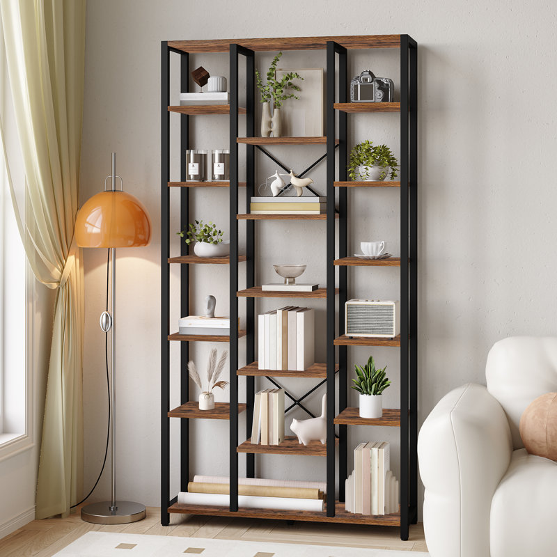 200cm H x 100cm W Bookcase, 200cm H x 100cm W x 30cm D, Rustic Brown/Black