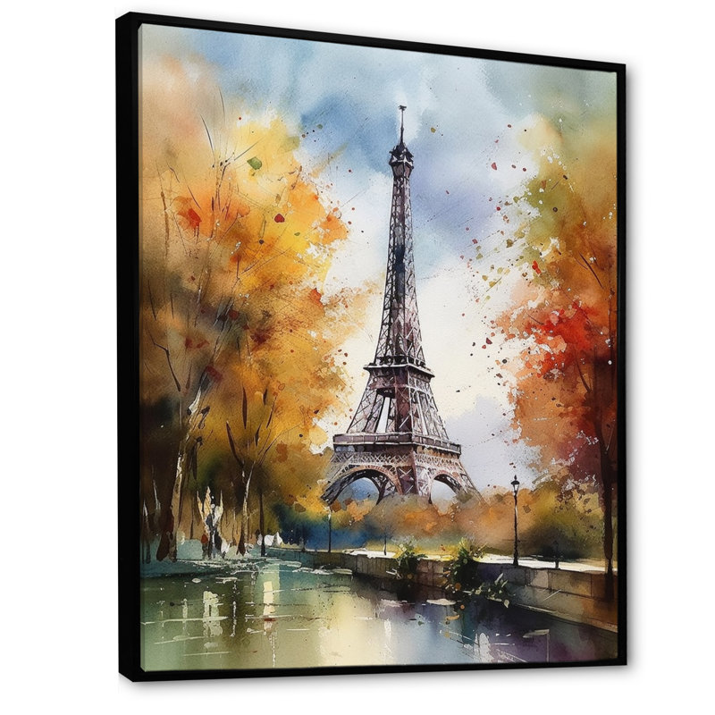 «Pastel Eiffel Tower In Paris III», reproduction d'art sur toile Paris, H 34 po x l 44 po x P 1,5 po, Cadre flottant noir