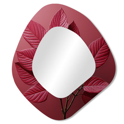 Cherry Foliage Leaves - Leaves Unique Shape Wall Mirror, Red Asymmetrical Decorative Mirror, Printed Metal Art