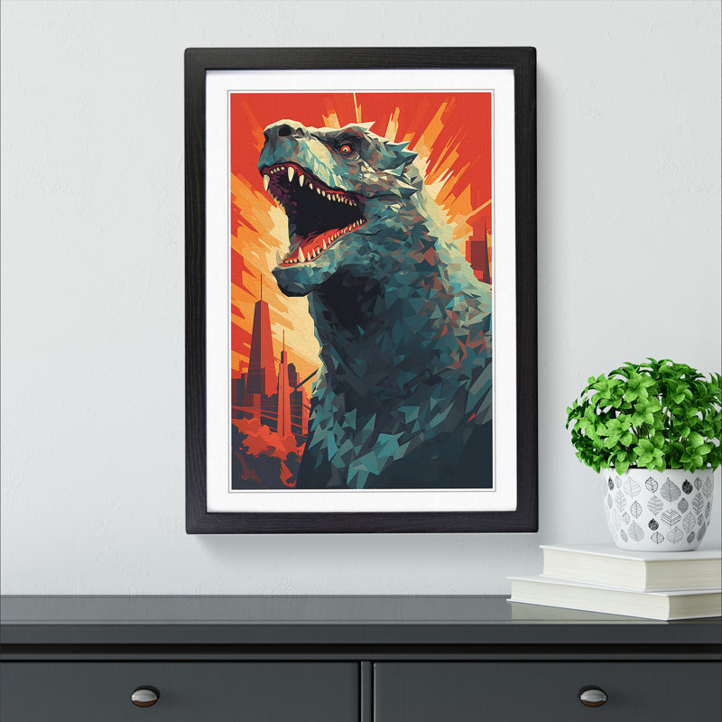 XYZ-FRM-V1223-3447 Godzilla Geometric - 31017 Piece Single Picture Frame Print on Wood