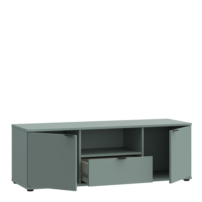 Ganymede Wide TV Unit with Open Shelf, Drawer & 2 Doors, Sage Green
