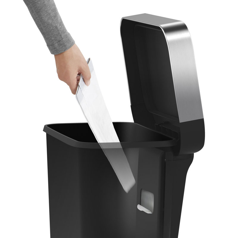 Simplehuman 45L Plastic Rectangular Pedal Bin With Liner Pocket, Black