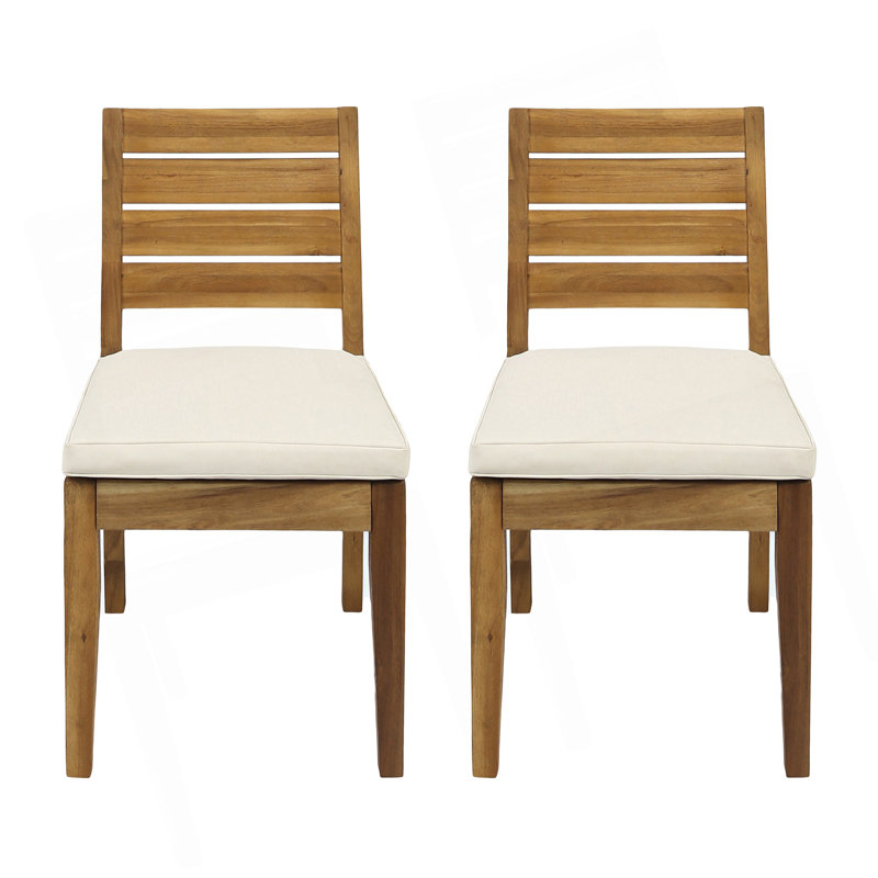 Chaise de salle à manger d'extérieur sans accoudoirs avec coussins (ensemble de 2), naturel et beige