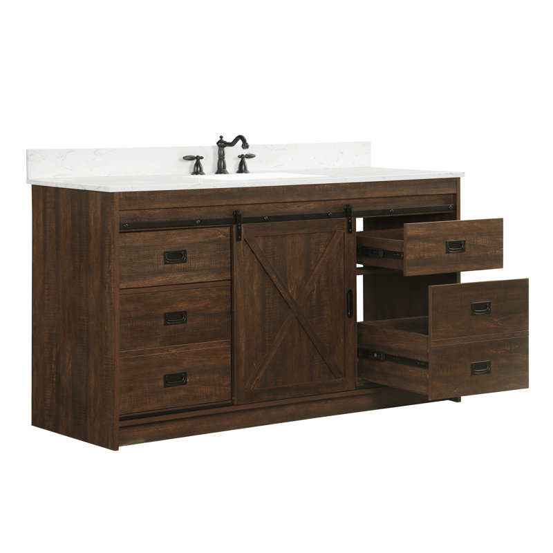 Ensemble de meuble-lavabo simple 60 po Jillian, Brun rustique / noir mat