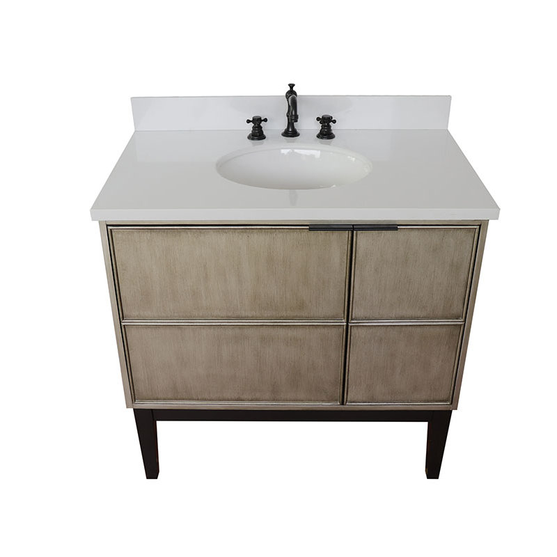 37'' Single Bathroom Vanity with Stone Top, White Quartz
