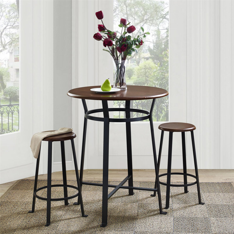 Montgomery 3-Piece Dark Mahogany and Black Round Dining Set
