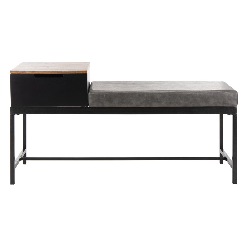 Banc de rangement rembourré en similicuir Boylston, Brun / gris