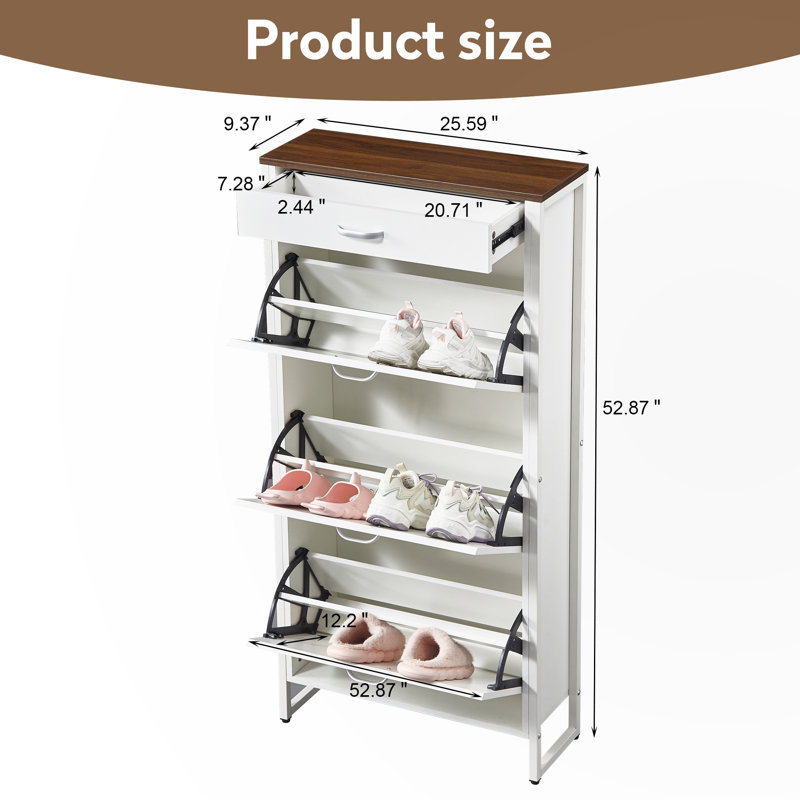 Armoire à chaussures avec 3 tiroirs rabattables, Blanc ancien