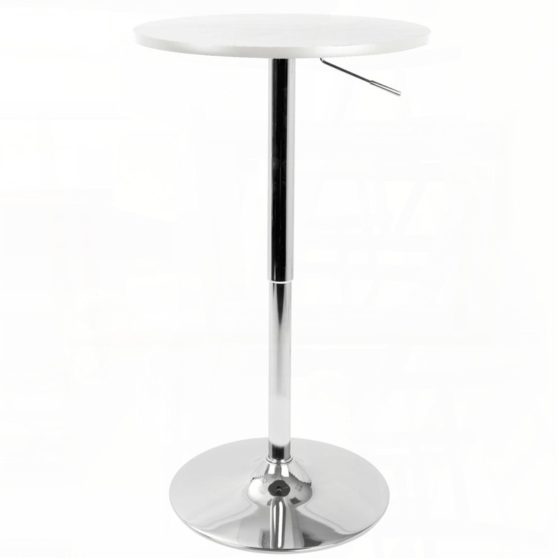 Table de bar réglable avec relevage hydraulique - blanc, Blanc, Bois massif + manufacturé
