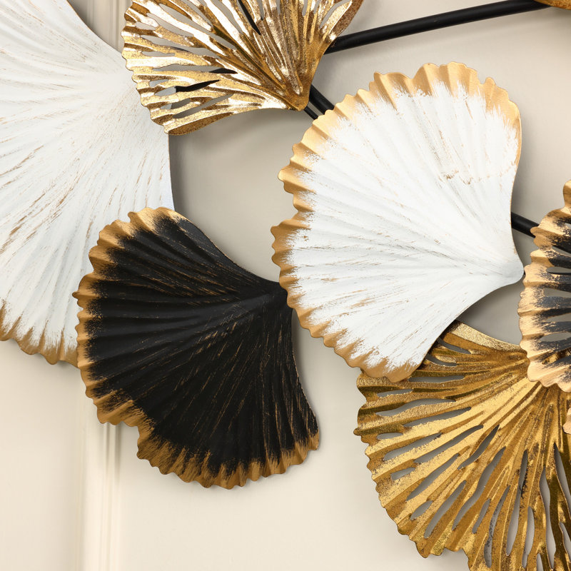 Décoration murale 47 po feuille de ginkgo moderne en métal, décoration murale multicolore