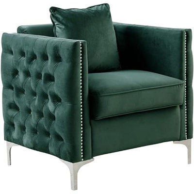 Chaise d'appoint rembourrée en velours avec 1 coussin Everly Quinn