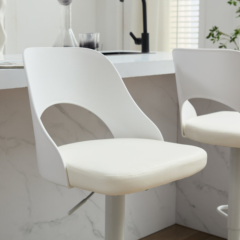 High Padded Swivel Adjustable Barstools(Set of 2), White/Silver