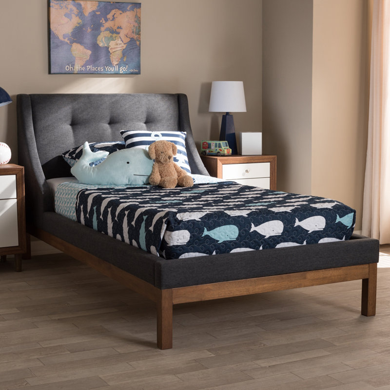 Aveza Upholstered Platform Bed, Twin, Dark Gray