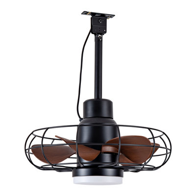 20" Outdoor Ceiling Fan with Lights, IP65 Waterproof Plug-In Caged Fan for Patios Gazebos Pergolas, 6-Speed Reversible DC Motor with Remote, 3CCT LED, Ratchet Strap Mounting