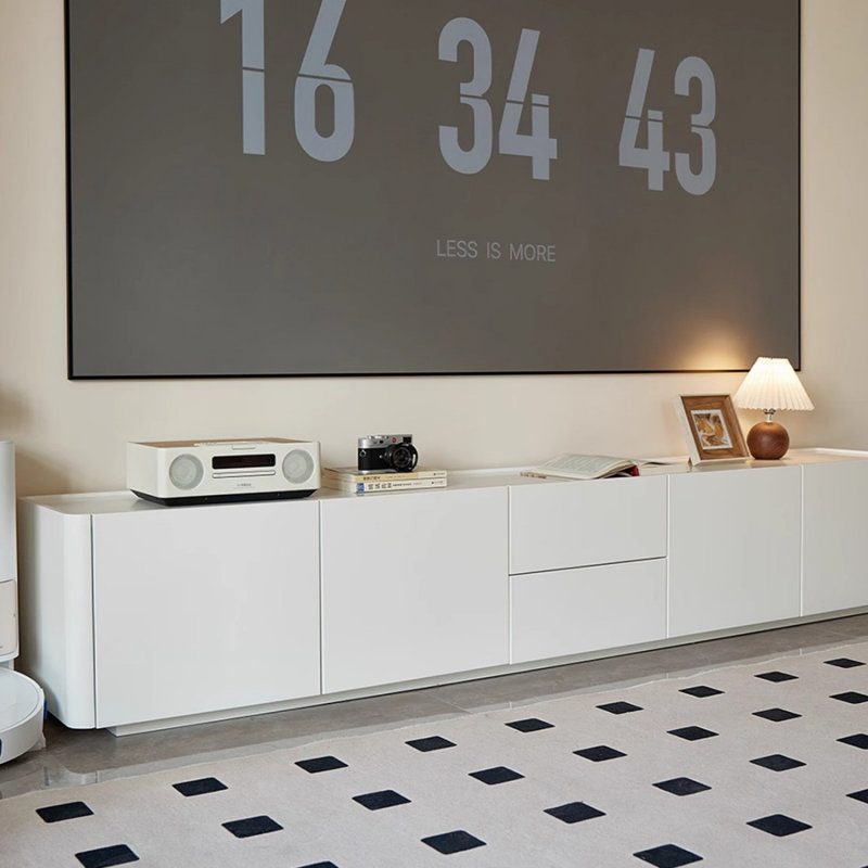 Meuble télé moderne en bois massif blanc, H 17,72 po x L 70,87 po x l 15,75 po