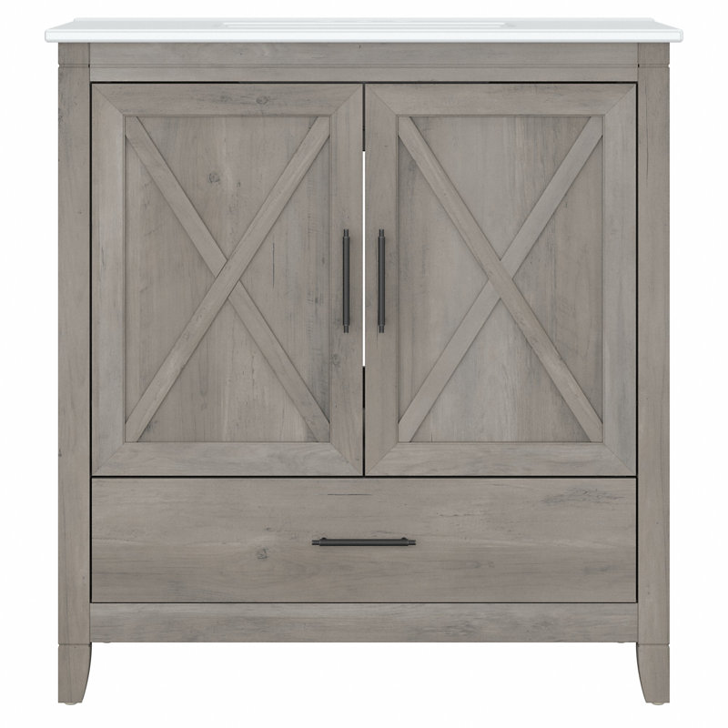 Edion 32'' Single Bathroom Vanity with Ceramic Top, Grey