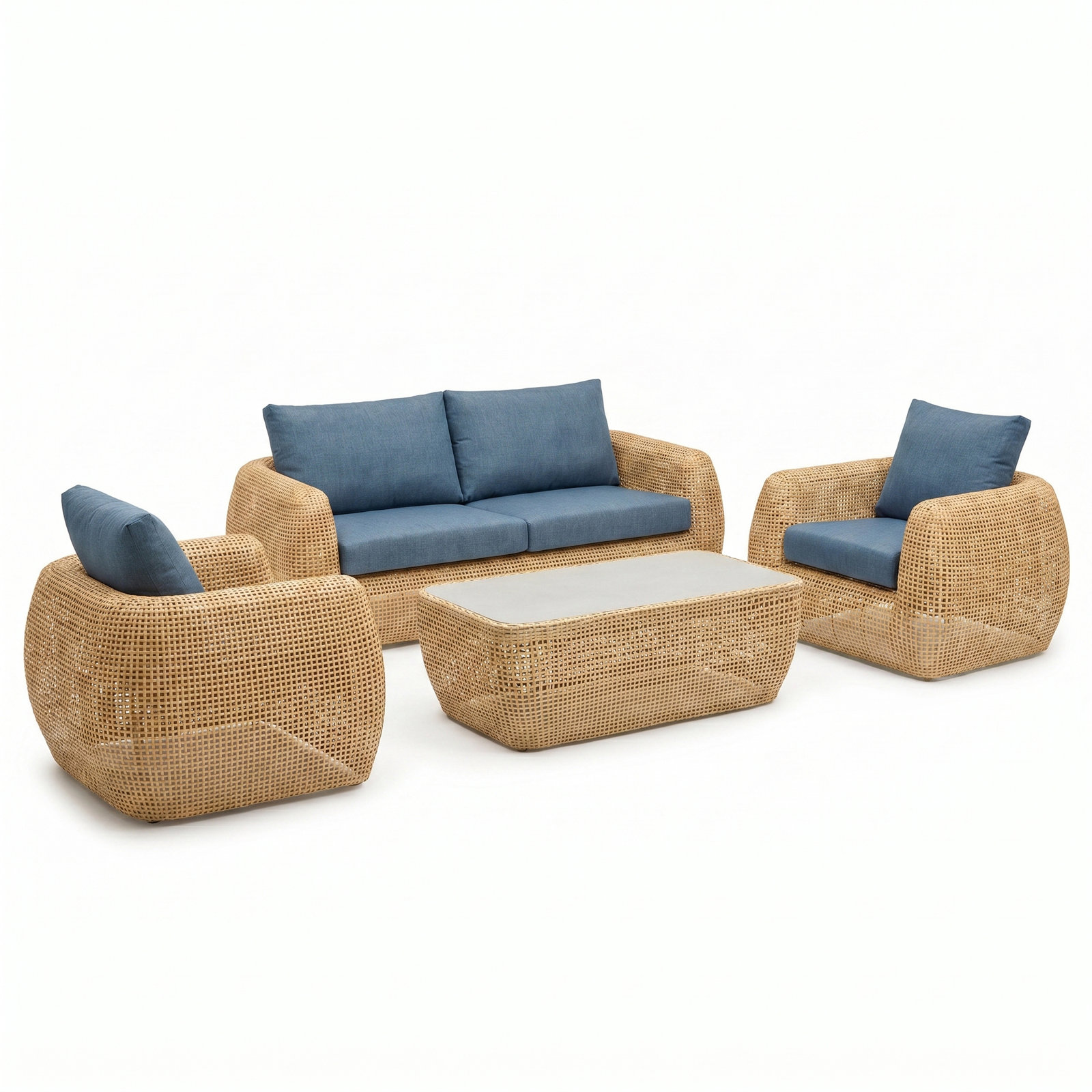 Sydney 4 Piece Wicker and Sunbrella® Outdoor Seating Set, Canvas Denim