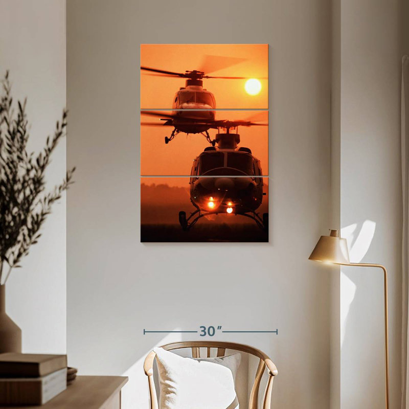 Mehar Helicopter Sunset Landing, 57" H x 36" W