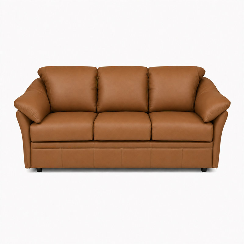 Ramdev Top Grain Leather Sofa with Top Pillow Arm in Cedar Color, Cedar Genuine Leather, Sofa