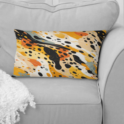 Coussin décoratif moderne à motif abstrait guépard orange et noir Fusion III