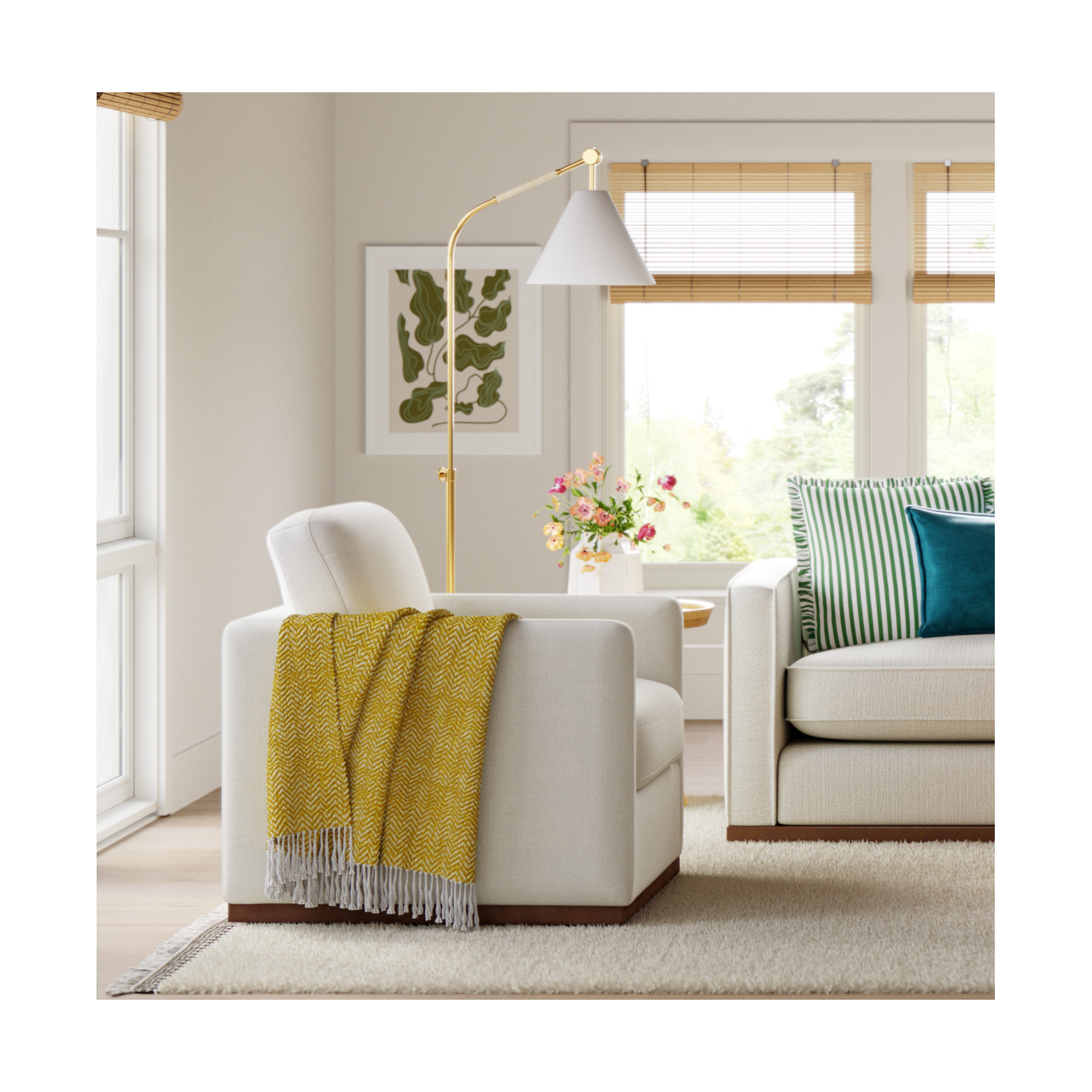 63.62'' Dimmable Floor Lamp, Burnished Brass