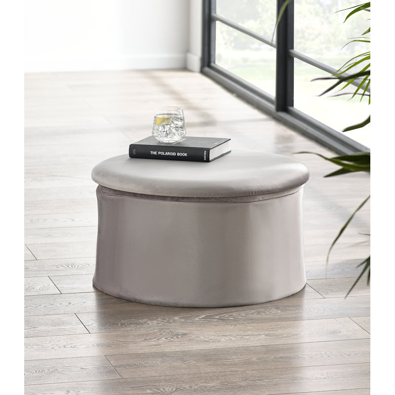 Rasch 56cm Wide Velvet Round Ottoman with Storage, Grey